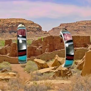 Sterling Silver Zuni Inlay Half Hoops 3/4”.